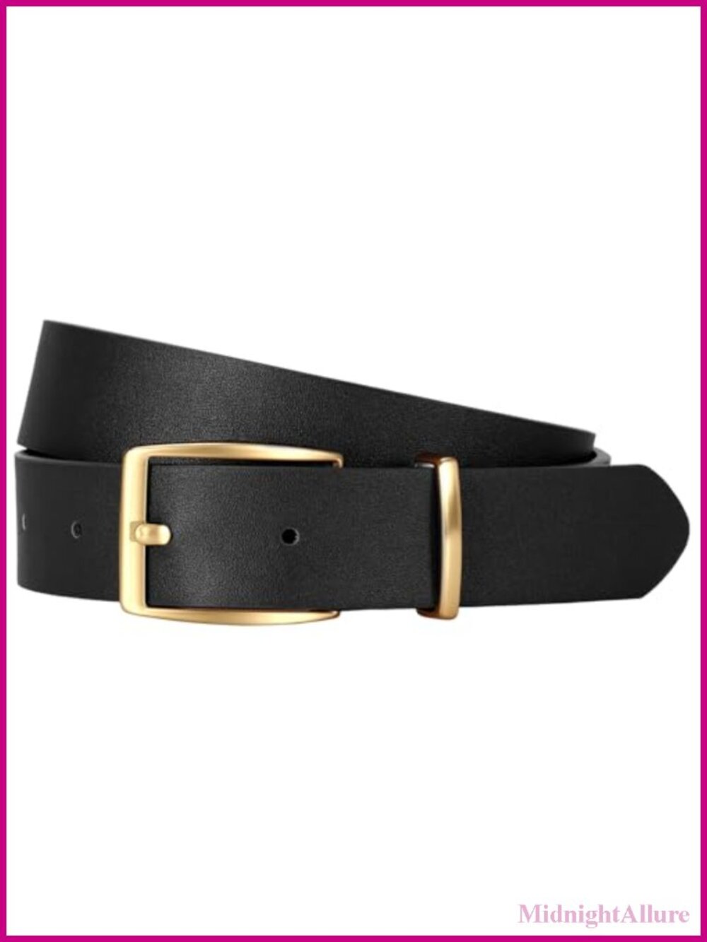 Women's PU Leather Belt Gold Square Buckle Adjustable Waist Belt for Jeans